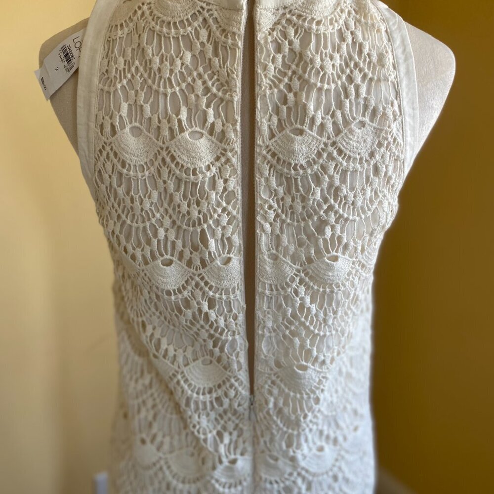 NWT Loft Ivory White Scalloped Lace Crochet Sleeveless Lined Shift Dress Size 2 - Picture 6 of 13